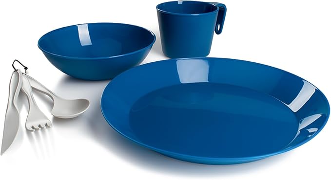 GSI Outdoors Cascadian 1 Person Table Set I 6-Piece Camping, Backpacking Mess Kit, Plastic BPA Free, Plate, Bowl, Mug, Cup & Cutlery Set