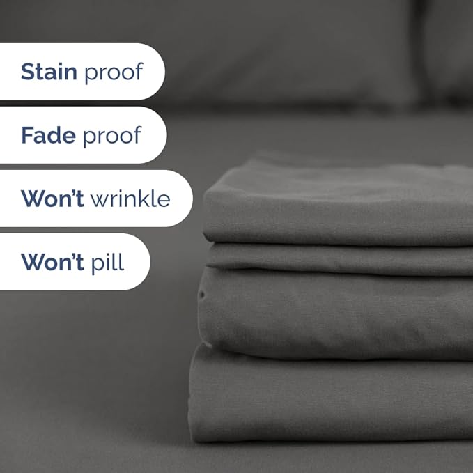 Flex Top Split Head King 4 Piece Sheet Set - Comfy Breathable & Cooling Bed Sheets Set - Hotel Luxury Bedding for Women, Men, Kids, Teens, Boys & Girls - Deep Pockets, Ultra-Soft - Oeko-Tex - Charcoal