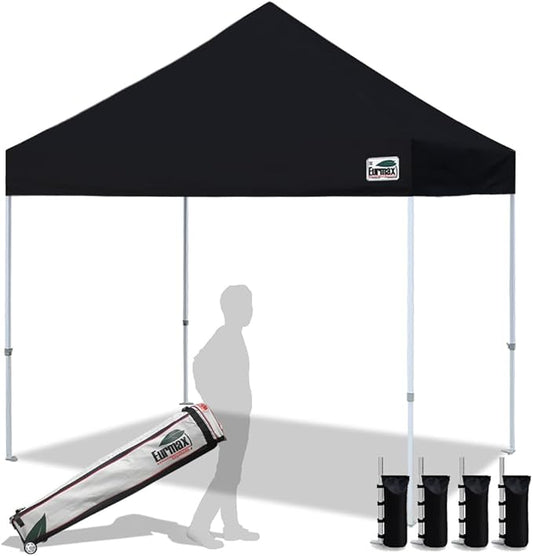 Eurmax USA 8'x8' Pop Up Canopy Tent Commercial Instant Canopies with Heavy Duty Roller Bag,Bonus 4 Sand Weights Bags (Black)
