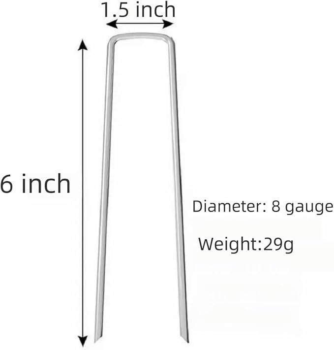 6 inch 25 Pack Silver Galvanized Landscape Staples 8 Gauge Garden Stakes Pins Anti-Rust Ground Stakes U-Shaped Tent Stakes are Used for Weed Barrier, Irrigation Tubing, Yard Lawn, Landscape Fabric