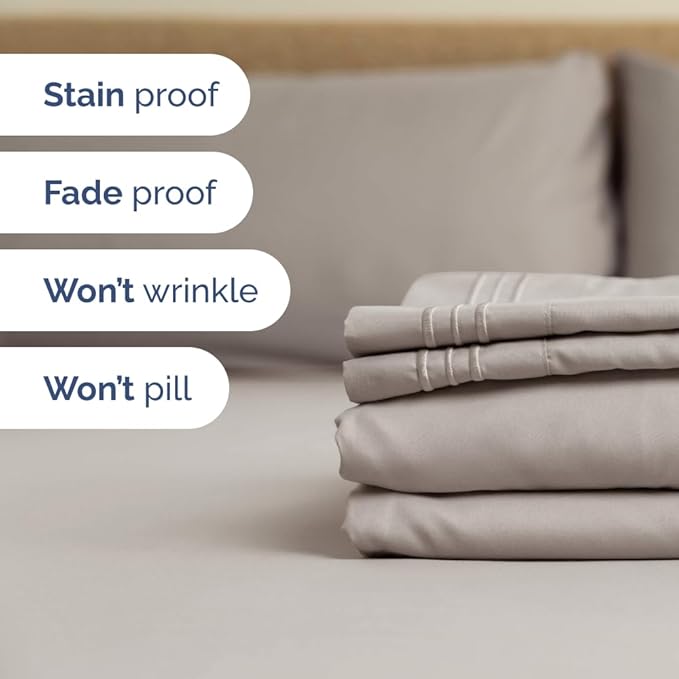 Flex Top Split Head King 4 Piece Sheet Set - Comfy Breathable & Cooling Bed Sheets Set - Hotel Luxury Bedding for Women, Men, Kids, Teens, Boys & Girls - Deep Pockets, Soft and Oeko-Tex - Light Grey