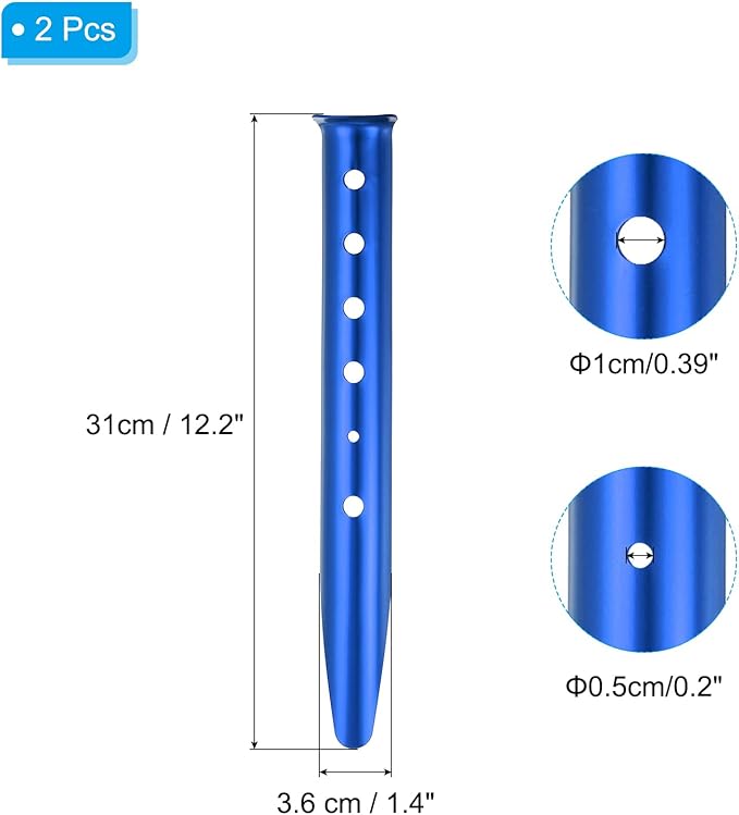 PATIKIL Aluminum Tent Stakes, 2 Pack Metal Camping Ground Pegs Camping Accessories Sand Stakes with 6 Holes for Tents Hammocks and Canopy, Blue