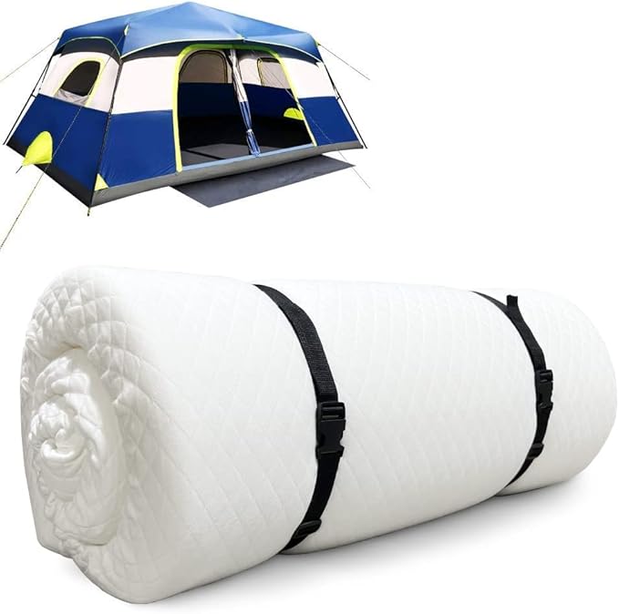 Foamma 3'' x 26'' x 63'' Memory Foam Roll-Up Camping Mattress, CertiPUR-US Certified Foam, Quilted Soft Cover, Made in USA, Portable and Comfortable