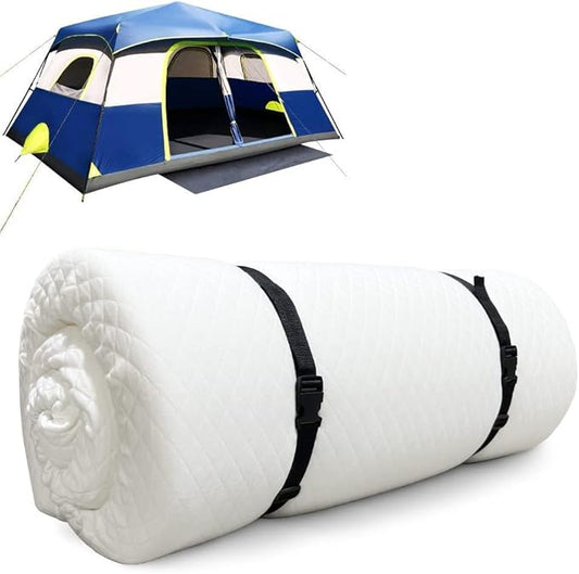 Foamma 3'' x 26'' x 63'' Memory Foam Roll-Up Camping Mattress, CertiPUR-US Certified Foam, Quilted Soft Cover, Made in USA, Portable and Comfortable