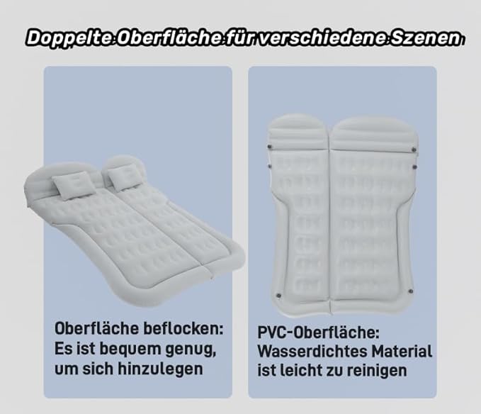 SUV Air Mattress Camping Bed Car Inflatable Mattress for Truck Backseat - Foldable Air Mattress with Flocking Surface and Pillows Portable Air Bed for Home Tent Camping Travel - Grey