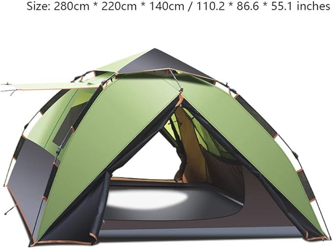 3-4 Person Wild Camping Outdoor Double-Layer Automatic Tents Mountaineering Beach Four Seasons Rainstorm Sun Tent (Color : Dark Green)