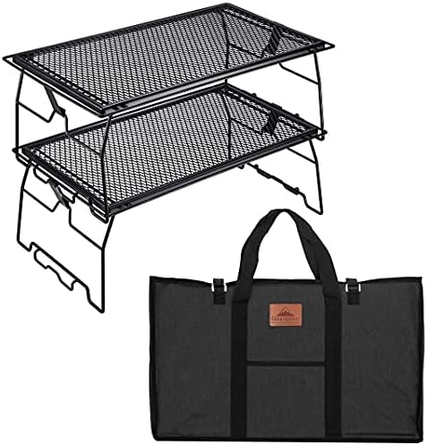 CAMPINGMOON 2pcs Campfire Grill Storage Rack Camping Grill Steel Foldable Stackable T-238