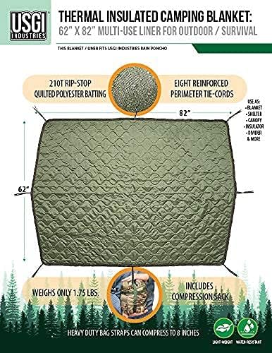 USGI Industries Military Woobie Blanket | Thermal Insulated Camping Blanket, Poncho Liner | Large, Portable, Insulation, Water-Resistant, for Hiking, Survival | Compression Carry Bag