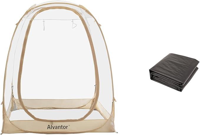 Alvantor Pop Up Bubble Tent - 6’ x 6’ Instant Igloo Tent - 2-3 Person Screen House for Patios - Large Oversize Weather Proof Pod - Cold Protection Camping Tent - Beige