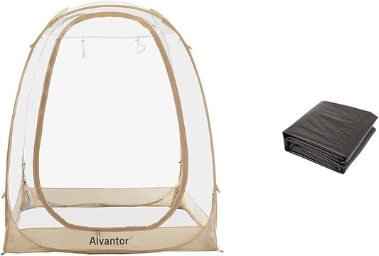 Alvantor Pop Up Bubble Tent - 6’ x 6’ Instant Igloo Tent - 2-3 Person Screen House for Patios - Large Oversize Weather Proof Pod - Cold Protection Camping Tent - Beige