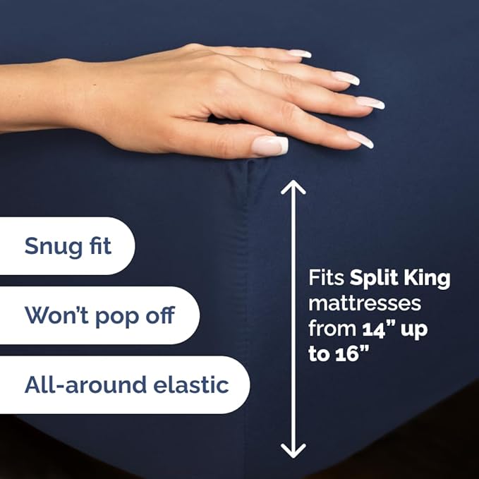 Flex Top Split Head King 4 Piece Sheet Set - Comfy Breathable & Cooling Bed Sheets Set - Hotel Luxury Bedding for Women, Men, Kids, Teens, Boys & Girls - Deep Pockets, Soft and Oeko-Tex - Navy Blue