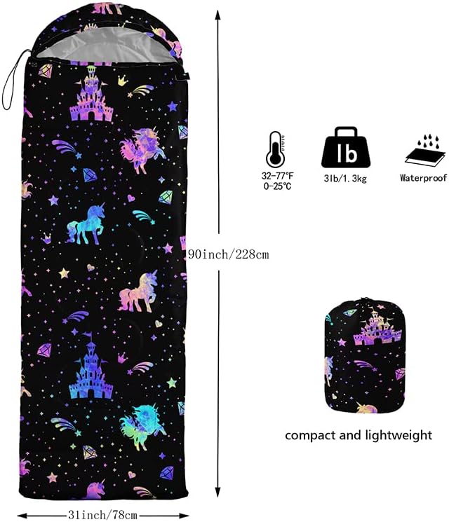 Kids Sleeping Bag for Boys and Girls,Mixed Color Star Dot-Lightweight Warm Portable Outdoor Indoor-Waterproof Cold Weather Resistant Sleeping Bag for Camping Hiking