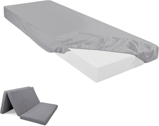 Breling Fitted Sheet (Sheet Only) Compatible with Milliard Trifold Mattress Folding Mattress Fitted Microfiber Bedsheet for Camp Bunk Rvs Bed(Light Gray,Single,4'')