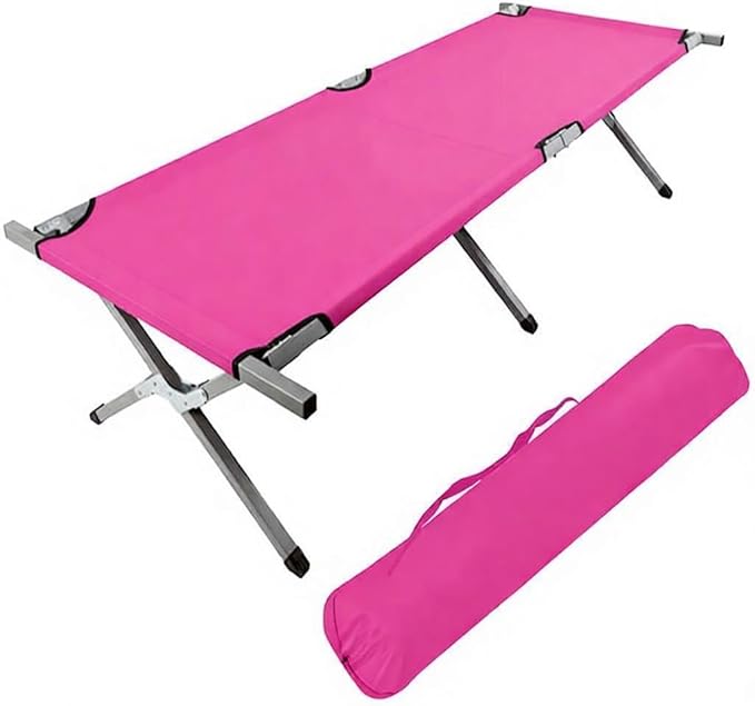HOMSUPPLIE'S Folding Camping Cot,Outdoor Portable Camp Bed, Sleeping Cots with Carry Bag (Pink)