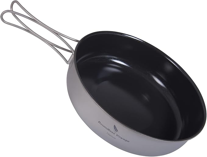 Boundless Voyage Titanium Non-Stick Frying Pan with Folding Handle Non-Stick Ceramic Coating Frypan Cooking Pot for Outdoor Camping Picnic Backpacking