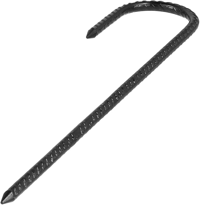 24 Pack Rebar Stakes, 12 Inch J Hook Steel Ground Anchors for Garden, Tent, Trampoline