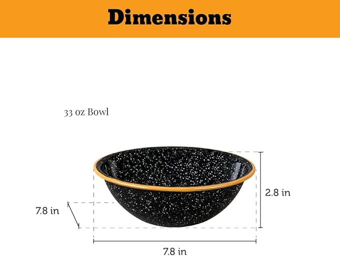 Granite Ware 12-Piece Outdoor Set, Enameled Steel, Perfect for Camping & Picnics - Speckled Black with Color Rim