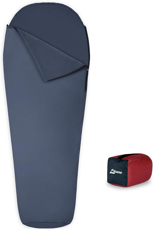 Litume Velvet Velour Sleeping Bag Liner Add Up to 14°F/ 8°C, Mummy Sleeping Sack Backpacking, Camping, Traveling, Hotel, Hostal, Lightweight Sleep Sack with Drawstring Hood E625