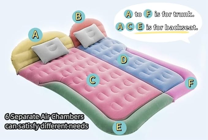 SUV Air Mattress Car Bed Inflatable Mattress for Truck Backseat - Portable Air Mattress with Flocking Surface and Pillows Foldable Air Bed for Home Tent Camping Travel - Light Grey
