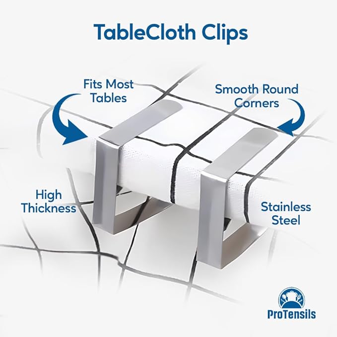 12Pcs Picnic Tablecloth Clips for Outdoor Tables - Stainless Steel Large Table Cloth Clip, Fits for 2.5” Thick Tables, Metal Clamps for Picnic Table Clips, Dining Table Cloth Holder