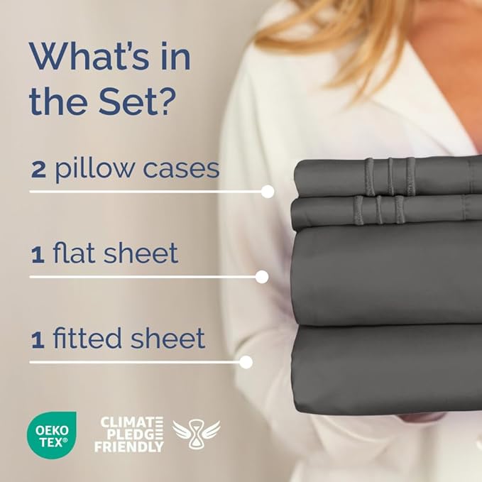 Full XL Bed Sheet - 4 Piece Full XL Bed Sheets Set - Soft, Breathable & Cooling - Hotel Luxury Bedding for Women, Men, Kids, Teens, Boys & Girls - Deep Pockets, Comfy, Fade & Wrinkle Free - Charcoal