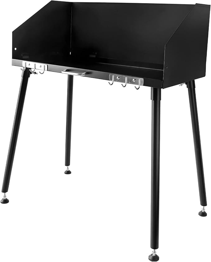 Carbon Steel Camp Cooking Table, Dutch Oven Table with Three-Sided Windscreen and Four Legs for Grill Travel Outdoor Picnic,Beach,BBQ,Backyards,38x16