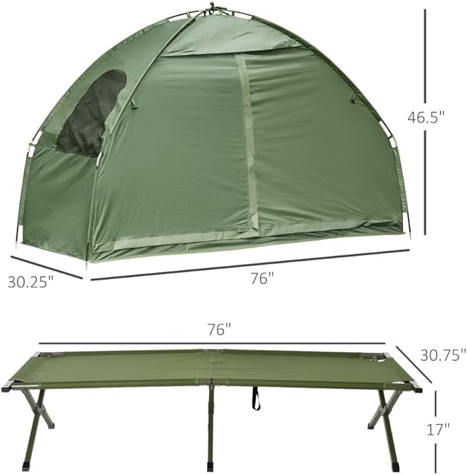Portable Camping Cot for Adults,Folding Cot for Sleeping with Mattress, Elevated Tent and Sleeping Bag, Multifunctional Outdoor Tent Cot Bed 1 Person