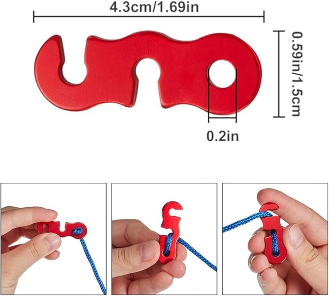 Guyline Tensioner Tent Rope Tensioner - 24Pcs - Alloy Camping Tent Guyline Cord Adjuster Combination Camping Gear (Red, Snails)