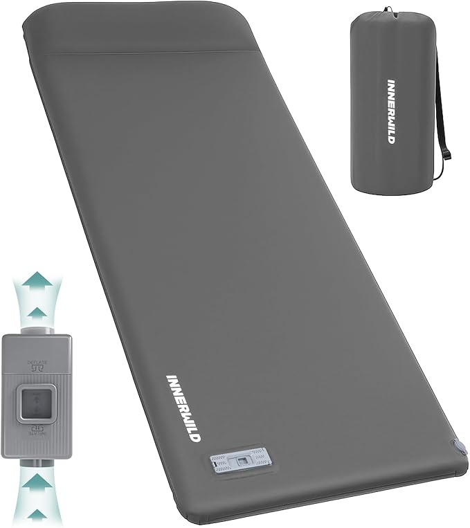 Camping Sleeping Pad with Electric Pump, 3.15" Thick Self Inflating Memory Foam Camping Mattress Pad with Pillow, 4-Season Portable Camp Sleeping Mat for Travel,Car,Tent,Home-Grey