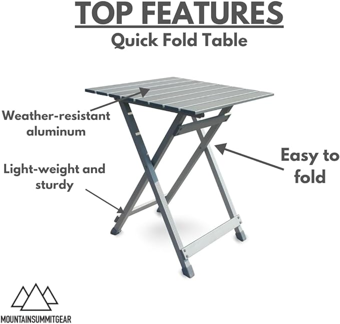 MOUNTAIN SUMMIT GEAR Quick-Fold Camping Table Made with Weather-Resistant Aluminum (Made by Caddis Sports)
