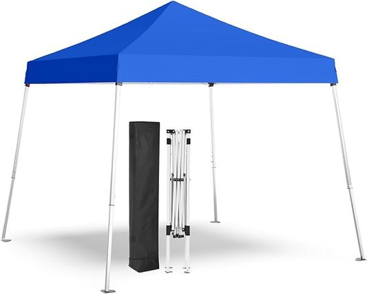Pop-up Canopy Tent,Portable Outdoor Canopy for Parties Camping,Slant Legs Folding Tent,Sports Shelter,Beach Tent,Base 10x10 Top 8x8,3 Adjustable Height(Blue)