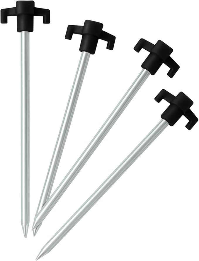 Tricc Unbreakable Heavy Duty Steel Tent/Canopy Stakes, Galvanized Non-Rust 10" Three Pegged Solid, Sturdy Stakes for Outdoor Trips, Camping, Hiking & Gardening. 4 Colors Made in The USA (Black)