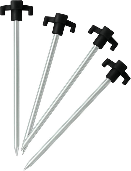 Tricc Unbreakable Heavy Duty Steel Tent/Canopy Stakes, Galvanized Non-Rust 10" Three Pegged Solid, Sturdy Stakes for Outdoor Trips, Camping, Hiking & Gardening. 4 Colors Made in The USA (Black)