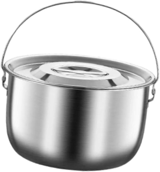 Cooking Pot Stainless Steel Camping Pot Kitchen Accessories with Handle and Lid Portable for Cooking Commercial Party Kitchen, 5.0L