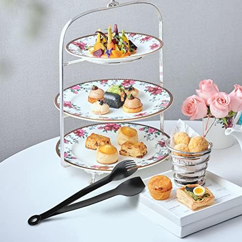 MSY BIGSUNNY Small Serving Tongs - 6 Inches Premium Stainless Steel Appetizer Tongs, Set of 4 (Black, 6")