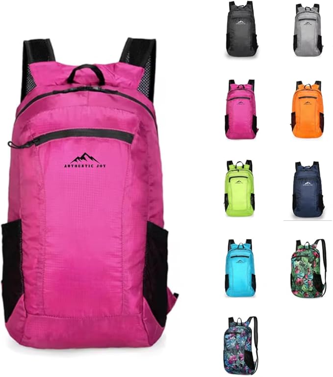 Authentic Joy 20L Water Resistant Lightweight Hiking Daypack, Packable Backpack, Multiple Colors (Pink)