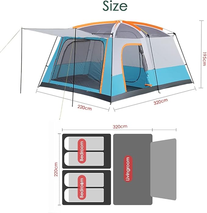 GeRRiT Outdoor Tent, Camping Tent 6 Person, Family Tents for Camping Waterproof, Tent with Living Room and Separate Rooms, 4 Season Tents Big Family Shelter