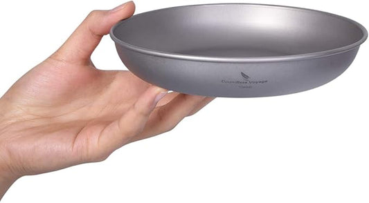 iBasingo Titanium Pan Dish Plate with Carry Mesh Bag Ultralight for Outdoor Camping Tableware Cookware Mess Kit A-Ti1102T