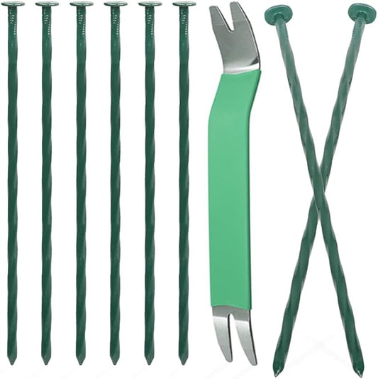 Bakulyor 50 Pack Metal Landscape Stakes, 8 Inch Artificial Grass Nails, 6 Gauge Large Landscaping Staples, Green Edging Anchor Stake for Garden Ground Lawn Paver Timber Border Weed Barrier Spikes 8"