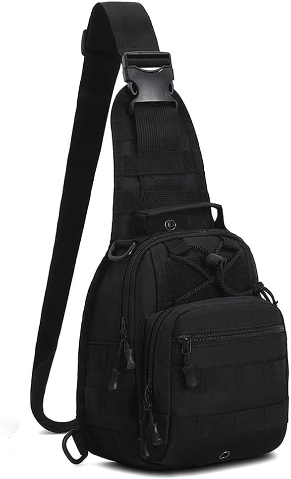Viriber Tactical Backpack, Waterproof Military Cross-body Molle Sling Shoulder Backpack Chest Bag for Outdoor Every Day Carry Black