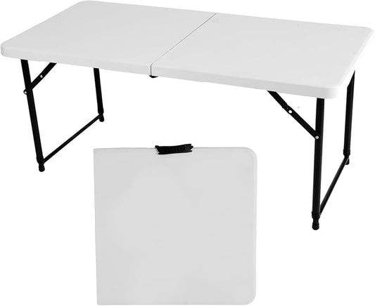 4FT Portable Folding Table, Adjustable Height, Easy Storage for Outdoor Camping, Picnic, Party