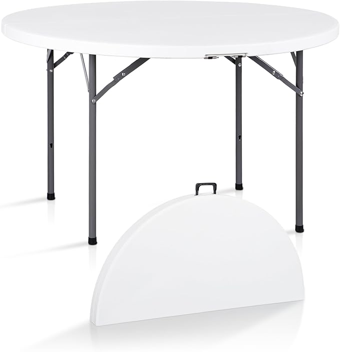 SUPER DEAL 4 Foot Round Folding Card Table, 48" Indoor Outdoor Portable Plastic Kitchen or Camping Picnic Party Wedding Event Table, White
