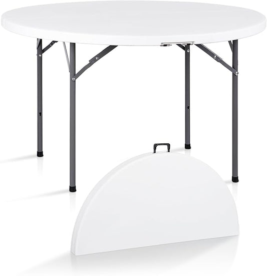 SUPER DEAL 4 Foot Round Folding Card Table, 48" Indoor Outdoor Portable Plastic Kitchen or Camping Picnic Party Wedding Event Table, White