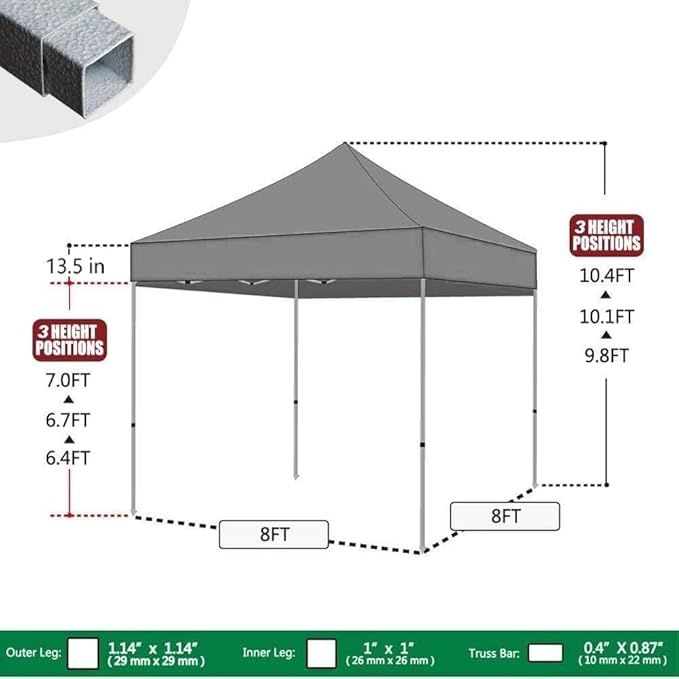 Eurmax USA 8'x8' Pop Up Canopy Tent Commercial Instant Canopies with Heavy Duty Roller Bag,Bonus 4 Sand Weights Bags (Red)