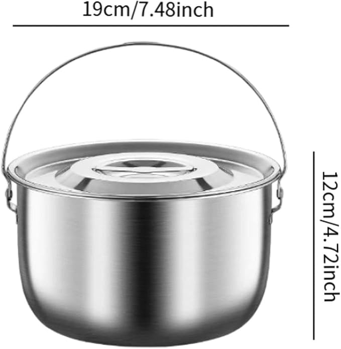 Cooking Pot Stainless Steel Camping Pot Kitchen Accessories with Handle and Lid Portable for Cooking Commercial Party Kitchen, 3.0L
