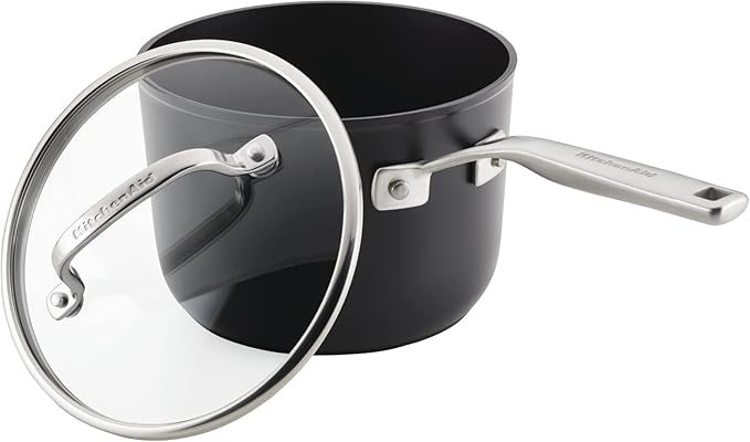 KitchenAid Hard Anodized Induction Nonstick Sauce Pan/Saucepan with Lid, 3 Quart - Matte Black