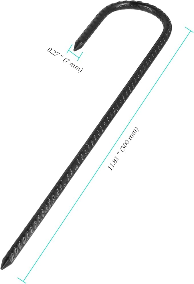 24 Pack Rebar Stakes, 12 Inch J Hook Steel Ground Anchors for Garden, Tent, Trampoline
