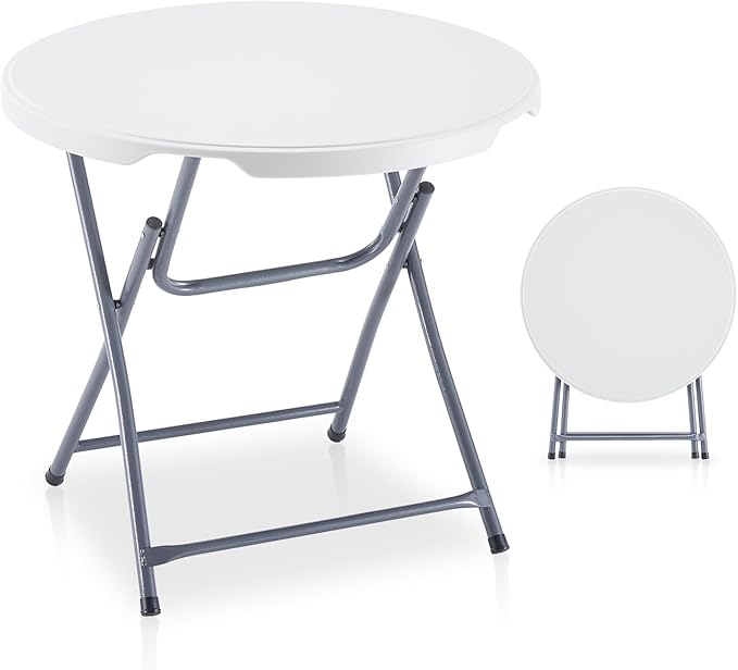 BOOSDEN 32'' Foldable Round Table, Portable Plastic Folding Card Table, Indoor Outdoor Utility Circle Folding Table for Party, Event, Camping, Picnic, Banquet, Beach, BBQ, Dining, Backyard