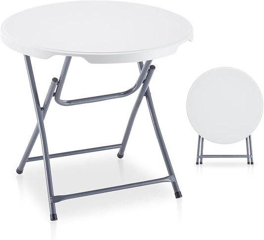 BOOSDEN 32'' Foldable Round Table, Portable Plastic Folding Card Table, Indoor Outdoor Utility Circle Folding Table for Party, Event, Camping, Picnic, Banquet, Beach, BBQ, Dining, Backyard