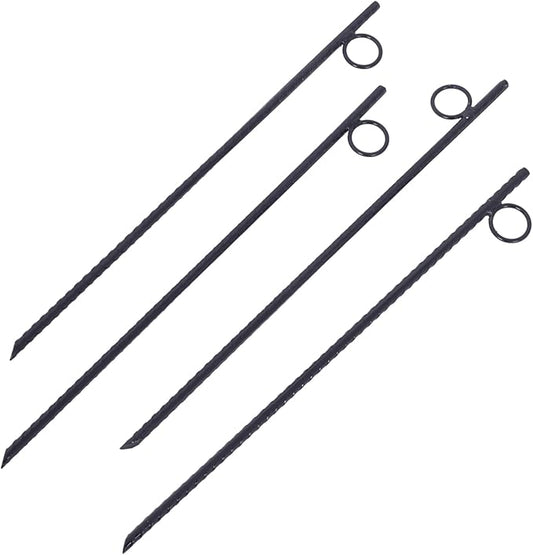 4 Pack Rebar Stakes 3/8" x 18" Heavy Duty Steel Ground Anchors with 1" Loop & Angled End for Canopy, Camping, Tent, Tarps, Garden & Yard, Black